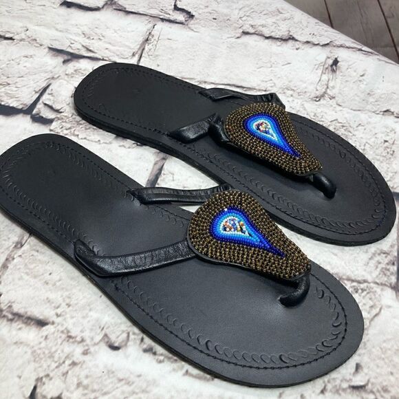 10 (41) MAASAI TRIBE WOMEN leather & rubber SANDAL - Picture 2 of 7
